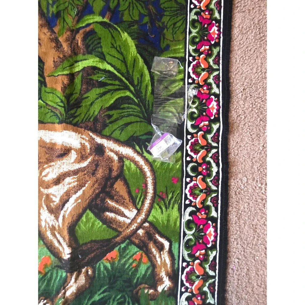 Vintage Lion Family Jungle Woven Wall Hanging Tapestry 58x38 Safari Wildlife